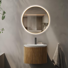 Niccy Round Led Mirror for Bathroom, 24" Backlit Mirror for Wall Circle Lighted Mirror with Gold Frame Anti-Fog, 3 Colors, HD Glass and IP65 Waterproof