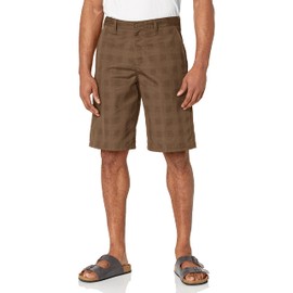 Dickies Men's Flex Regular Fit Plaid Flat Front 11in Shorts, Mushroom