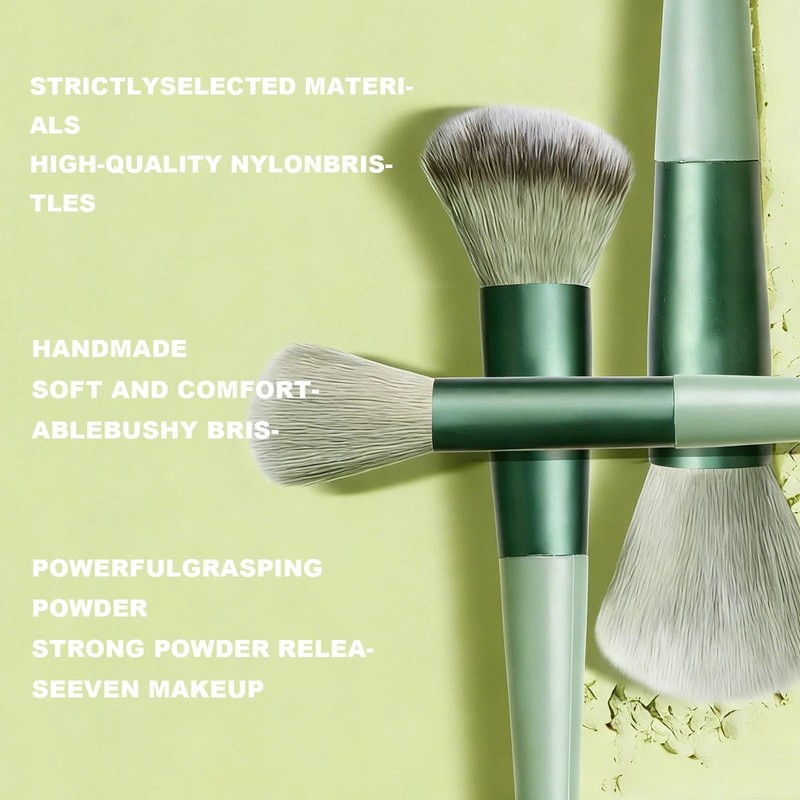 13 Piece Vegan Synthetic Makeup Brush Set No-Shed with Green