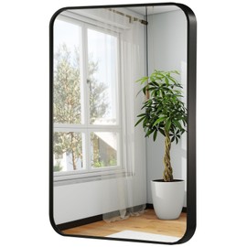 JENBELY 16x24 Inch Black Wall Mirror for Bathroom, Brushed Metal Framed Mirror with Rounded Corner, Rectangle Bathroom Vanity Mirror for Bedroom or Living Room, Horizontal/Vertical