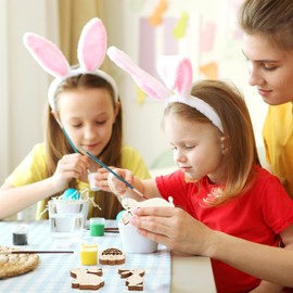 JSRQT 40Pcs Easter Wood Craft Pendants, 8 Different Design Bunny Egg Unfinished Wooden Ornament Tags, Blank Wood Slices Hanging Pendant with Hole, Easter Wood Painting DIY Craft for Party Home Decor