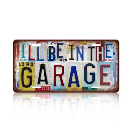 JBYMsign Vintage Wall Decor I'll Be In The Garage License Plate Metal Sign Tin Signs Poster