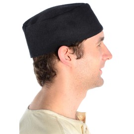 Medieval CAP Wool Lined Black, Grey, Red and Brown - Black - Large