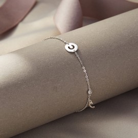 EVER FAITH Letter Bracelet Small Initial Letter L Bracelet 925 Sterling Silver White Cubic Zirconia Coin Letter Alphabet Charm Adjustable Chain Bracelet for Women Girls, Sterling Silver Cubic