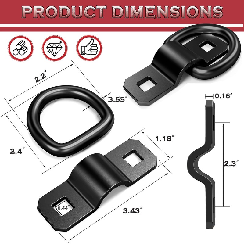 D Ring Tie Down Anchors 3/8” Heavy Duty 6,000 lbs