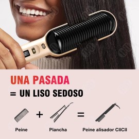 CIICII Cepillo Electrico Planchar Cabello, Cepillo Peine Alaciador Y Rizador De Pelo 2 En 1, Temperatura Ajustable 30 Niveles Libremente, Peine Alisador Eléctrico Portátil, Regalo Ideal Para Mujeres