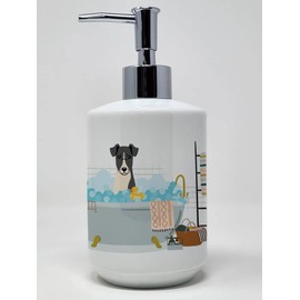 Caroline's Treasures WDK5795SOAP Smooth Fox Terrier in Bathtub Ceramic Soap Dispenser Hand Soap Dispenser Pump Bottles for Bathroom Kitchen, Empty Refillable Liquid Soap Container