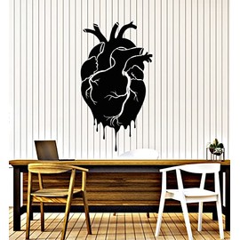 Vinyl Wall Decal Anatomical Realistic Human Heart Blood Drips Stickers Mural Large Decor (g7162) Black