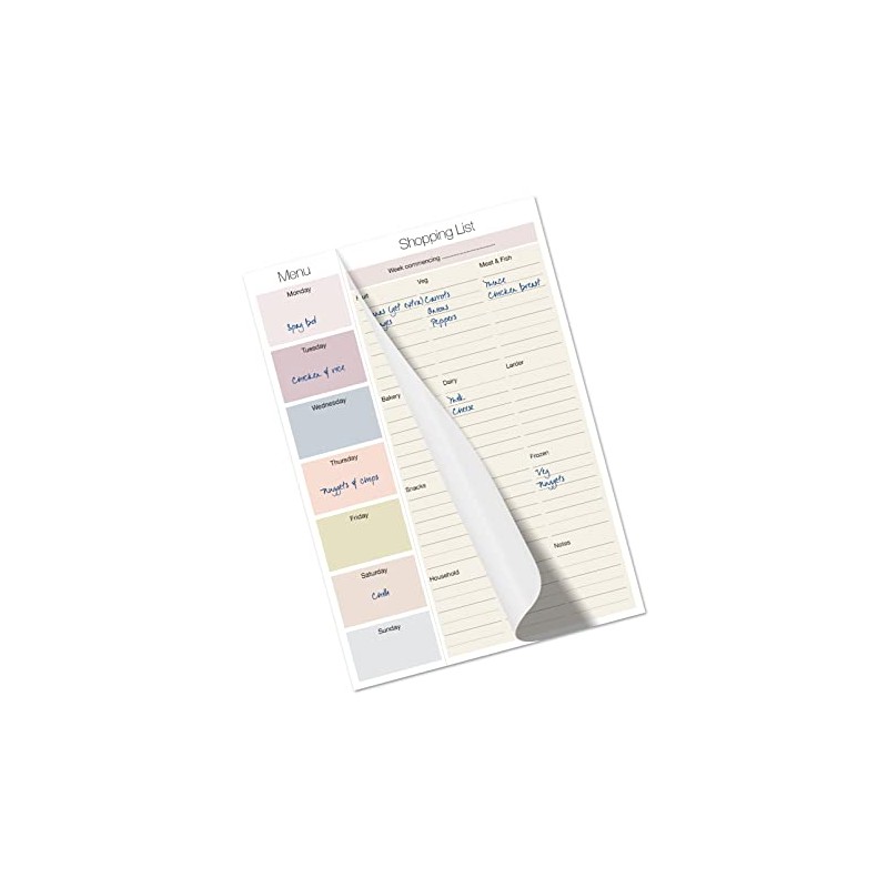 Shopping List Pad with detachable Weekly Meal Planner. 50 sheets