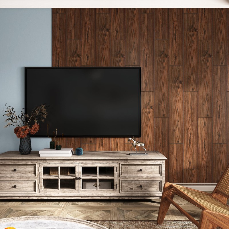 Wallercity Red/Brown Peel and Stick Floor Tile 36''x6'' Waterproof Vinyl