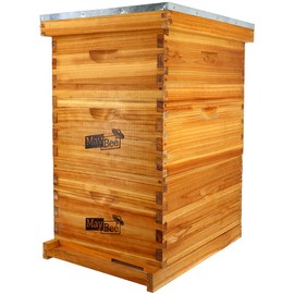 10-Frame Langstroth Beehive Dipped in 100% Beeswax, Complete Bee Hives and Supplies Starter Kit Includes 2 Deep Hive Bee Boxes and 1 Bee Hive Super with Beehive Frames and Foundations