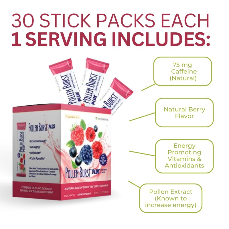 Youngevity Pollen Burst Energy Drink - Strawberry Acai 30 Count