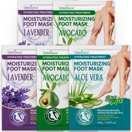 CRISTALBOX Moisturizing Foot Mask 5 Pack,Hydrating Foot Masks for Dry,Cracked Feet,Moisturizing Socks Dry Skin Moisturizer for Soft and Smooth Touch Feet,Foot Care Spa Gifts for Women Men