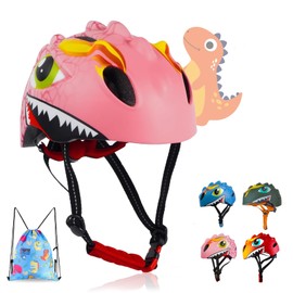 Toddler Bike Helmet for Kids 3 4 5 6 7 8 5 Years Old Boys Girls with 3D Dinasours Design and Safety Certified Kids Bike Helmet Cycling Skateing Skatebaord Scooter (Pink)