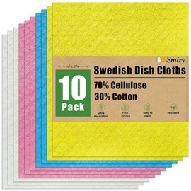 smiry Swedish Dish Cloth - 10 Pack Reusable Cleaning Cloths, Multiple-use No Odor Kitchen Towels Quick Drying Absorbent Cellulose Sponge Cloths for Dish Washing & Cleaning (Mixed Color)