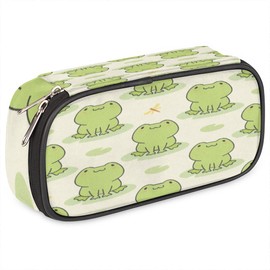 Cute Frog Big Capacity Pencil Pen Case Animal Frog Large Pencil Pouch with Zipper Compartments Pencil Bag for Boys Girls Adults Student Office School Supplies