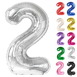 Silver Number 2 Balloon 40 Inch, 2 Balloon Number, 2nd Birthday Decorations for Baby Girls Boys Toddlers