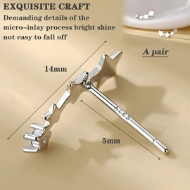 1 Pair star earrings sterling silver,Mini Triple Stars Climber Earrings, Minimalist Star Stud Earring Flat Studs Hypoallergenic,Cartilage Sleeper Stud Earring,for Cute Small Studs for Teen Girls