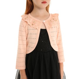 Mud Kingdom Toddler Girls Bolero Shrug Lace Eyelet Cardigans Pearl Button Short Tops Wedding Plain Yellow 4 Years