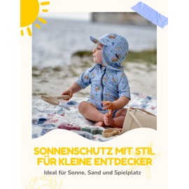 Mikk-line Baby Sun Hat with Neck Protection, Lightweight Summer Hat with Ties, Breathable Hat with Visor Made of Stretch Material, Faded Denim