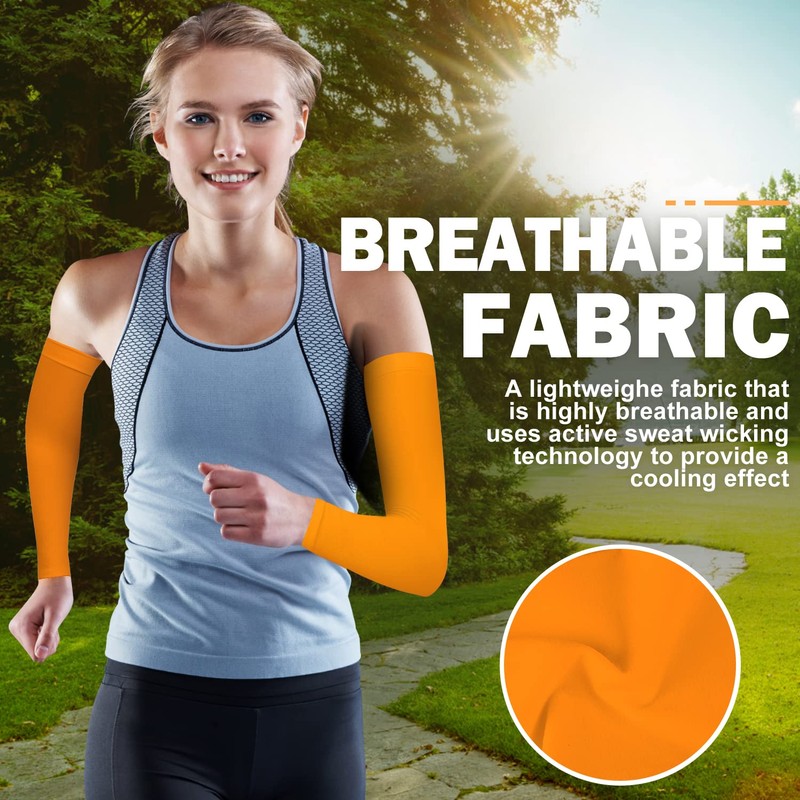 BRGUR UV Sun Protection Compression Arm Sleeves, Orange&Orange&Orange, 3 Pairs