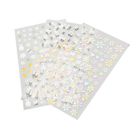 Pegatinas para Decoración de Uñas, 3 Unidades, Autoadhesivas, Flor de Primavera, de Larga Duración, Decorativas, con Flores, en Relieve, Margaritas, F