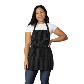 Chef Works Unisex Three Pocket Apron, Black White Pinstripe, One Size