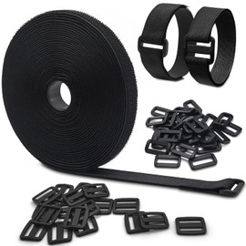 10 m Velcro Tape with 50 Buckles, Free Cutting Length Velcro Cable Ties 2 cm Wide, Reusable Cable Ties Black Velcro Tape for Home Office, Office and Garden