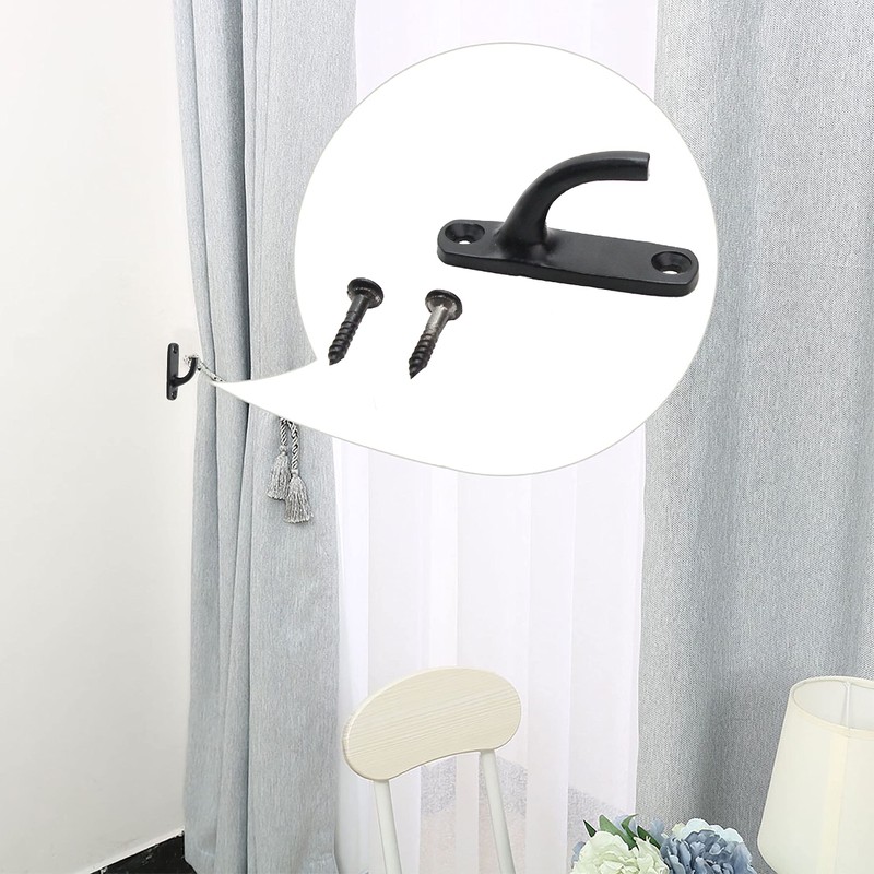 SUL Curtain Hold Tie Backs Black Hooks, U Shaped Wall