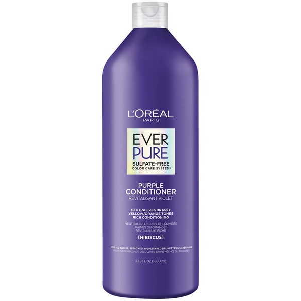 L'Oreal Paris EverPure Sulfate Free Brass Toning Purple Conditioner for Blonde, Bleached, Silver, or Brown Highlighted Hair, 33.8 Fl; Oz (Packaging May Vary)