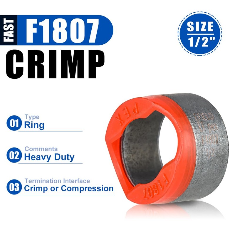 Pro100-Pack EFIELD 1/2" Pex Copper Crimp Rings With End Stop,