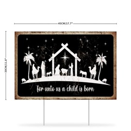 for Unto Us A Child Is Born Yard Signs Nativity Scene Yard Sign with Stake 12x18in Weatherproof Yard Signs for Garden Party Supplies Lawn Outdoor Decor