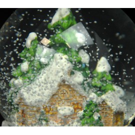 20148 Elegant Snow Globe Hut Magic with White Artificial Stone Base Winter Mountain Hut Winter Forest Music Box 10 cm Diameter