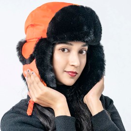 Hunting Ski with Ear Flaps Russian Ushanka Eskimo Waterproof(Orange,2/3XL)