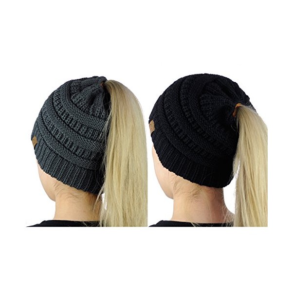 C.C BeanieTail Soft Stretch Cable Knit Messy High Bun Ponytail