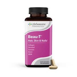 LifeSeasons Beau-T - Hair, Nail & Skincare Supplement - Promotes Healthy Hair and Nail Growth - Support Clear Skin & Fights Acne - Nail Strengthener - Contains Biotin Collagen Turmeric - 90 Capsules
