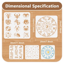 4Pcs Zodiac Wall Stencil Templates Reusable Plastic Zodiac Star Stencils for Painting on Wood Wall Floor Fabric Glass Furniture, DIY Home Decor Stencils, Craft Drawing Stencils