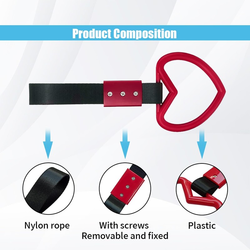 2PCS Heart-Shaped Car Handle Straps, Auto Grap Handle Warning Pull