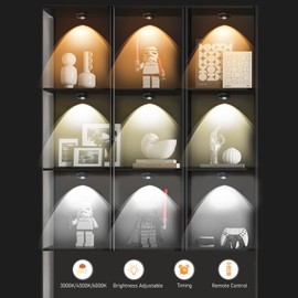 UNUSROOM Rechargeable Puck Lights,LED Under Cabinet Lighting,2000mAh Battery Operated Tap Stick on Lights,Touch&Remote Controls Dimmable Wireless Closet Light for Kitchen (Black-3color, 6)