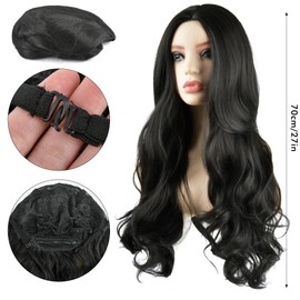 TMBMLPP 27.5 Inches / 70 cm Long Wavy Black Wig for Women Girls, Long Curly Black Adjustable Size, Women Synthetic Hair Wig, Wig Party Wig for Party Cosplay (Black)