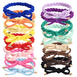 QXUJI 16PCS Braided Hair Ties with Bows, Adjustable Elastics Knotted Hair Rubber Bands, Natural Ponytail Holders, for Women and Girls, 16 Colors