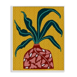 Stupell Industries Spider Plant on Yellow White Framed Giclee Wall Art Design by Regina Moore, 11 x 14