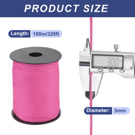 QUARKZMAN Polypropylene Rope 3 mm Polypropylene Rope 10 Om PP Braided Line Textile Rope Lead Nylon Cord Tear-Resistant Rope Plastic Rope for Washing Line Camping Hiking Outdoor Dark Pink
