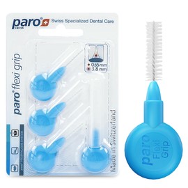 Paro FlexiGrip 1082 Interdental Brush, Fine Bristles Tooth Cleaning Tool for Interdental Spaces, Light Blue, 3.8mm, Pack of 4