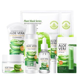 Aloe Vera Face Care Set for Gentle Skin Cleansing & Care Teenage Girls and Women, 8-Piece Pore Reduction and Moisturising Skin Care Set Gift Set (8 Pieces)