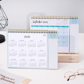 Desk Calendar 2025 - Calendar 2025 from January 2025 to December 2025, Running weekly memo page, 25.3 x 20.5 x 7.8 cm, Home study office blue stripes.