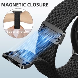 CUNUJIX Braided Bracelet Replacement for Garmin Vivoactive 4S/Venu 3S/Venu 2S/Vivomove 3S, 18 mm Elastic Nylon Magnetic Clasp Replacement Strap for Garmin Forerunner 255S/265S Women Men, Nylon, No