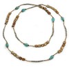 Avalaya Turquoise Stone Shell Nugget/Glass Bead Long Necklace/ 130cm L
