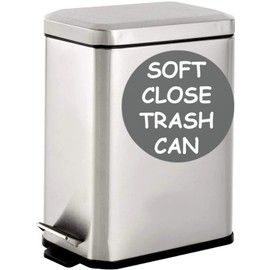 Homie Soft Close, Slim Trash Can 3.6 Gallon with Anti - Bag Slip Liner and Lid, Use as Mini Garbage Basket, Slim Dust Bin, or Decor in Bathroom, Restroom, Kitchen, or Bedroom (Stainless Steel)