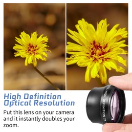 2X Telephoto Lens, Magnification HD Converter Barlow Lens for 37mm Mount Camera, Doubles Camera Zoom